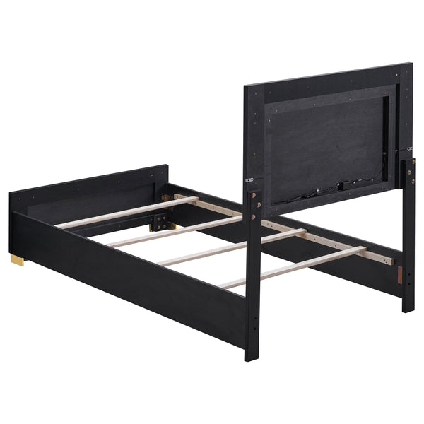 English Elm Jeremiah Twin Panel Bed with Touch Led Headboard Gold Feet Contemporary Bedroom Black B062S01754