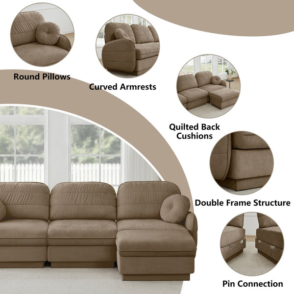English Elm Chenille Cloud Modular Loveseat with Deep Foam Cushions Quilted Back and Ottoman Light Coffee W714S01757