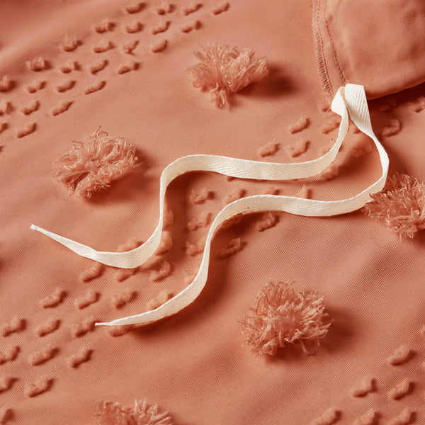 JLA Home Intelligent Design - Clip Jacquard Pompom Duvet Cover Set with Button Closure, OEKO-TEX, Antimicrobial Finish for Cozy, Durable Sleep (Twin/Twin XL) Rust ID12-2275