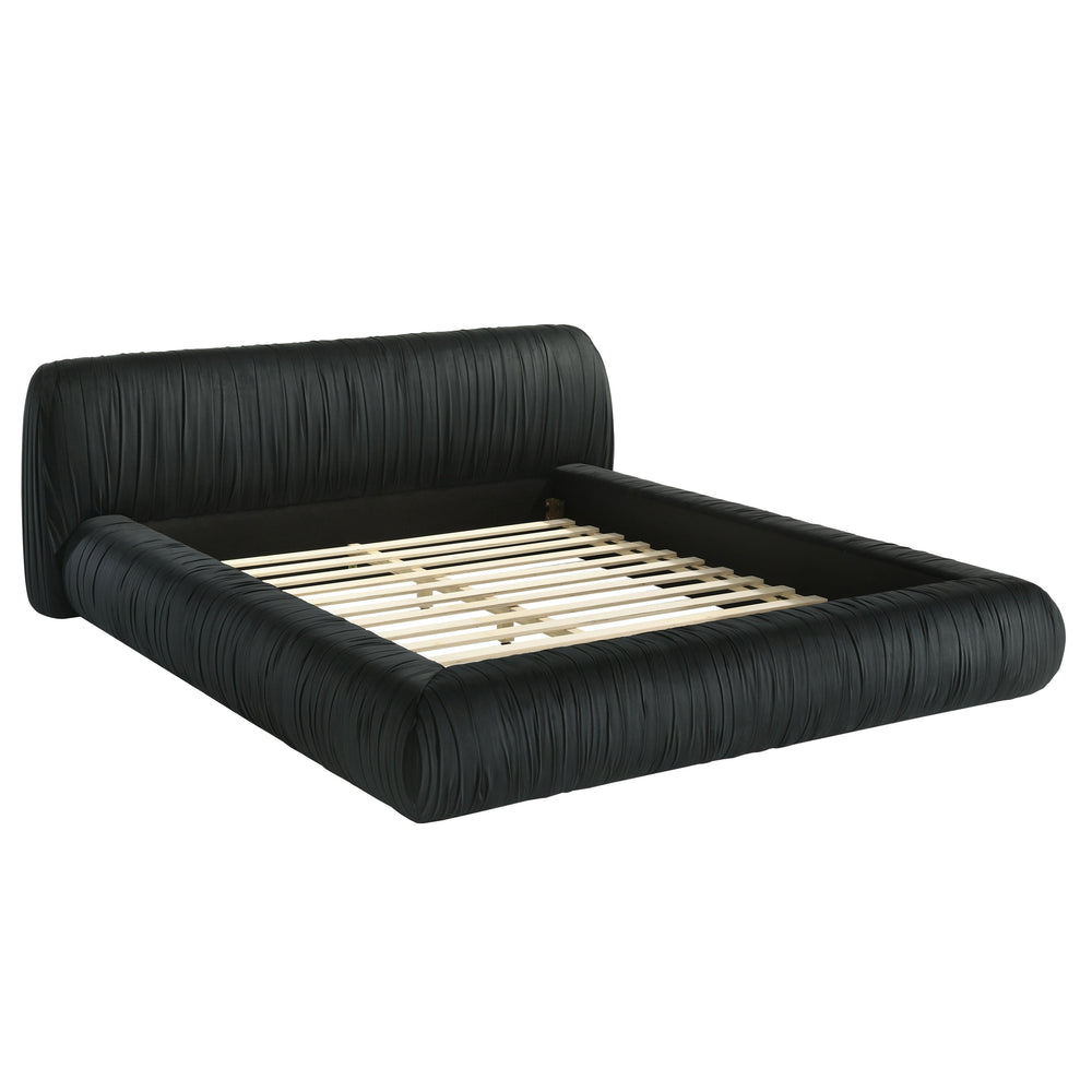 English Elm Platform Queen Bed Pleated Upholstered Frame Low Profile Contemporary Bedroom Furniture Black B2741S00834