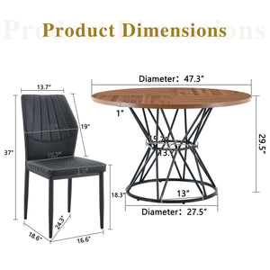 English Elm Table and Chair Set Walnut Round Dining with Hourglass Base Four Fabric Seats Walnut+Black W1151S04855