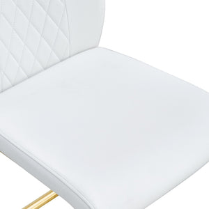 English Elm Table Modern Luxurious Glass Dining Set With 8 Ergonomic Chairs, Gold Legs & White Pu Upholstery W1151S02588-GIGA