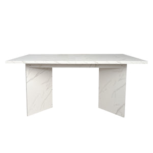 English Elm Extendable Faux Marble Dining Table with V-Legs — Sleek Expandable Conference & Kitchen Centerpiece for 6–10 White W1347S00015