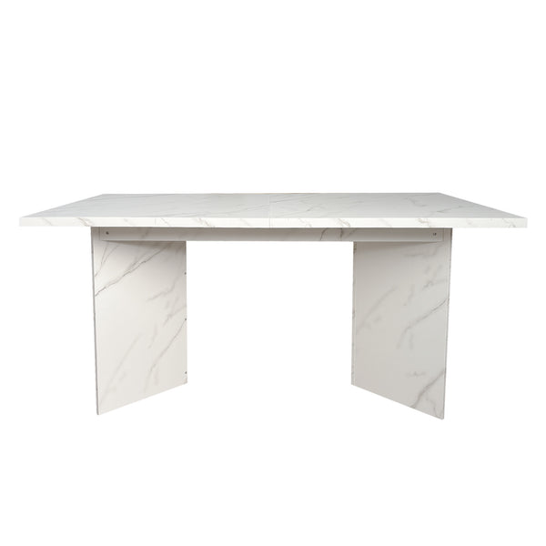 English Elm Extendable Faux Marble Dining Table with V-Legs — Sleek Expandable Conference & Kitchen Centerpiece for 6–10 White W1347S00015