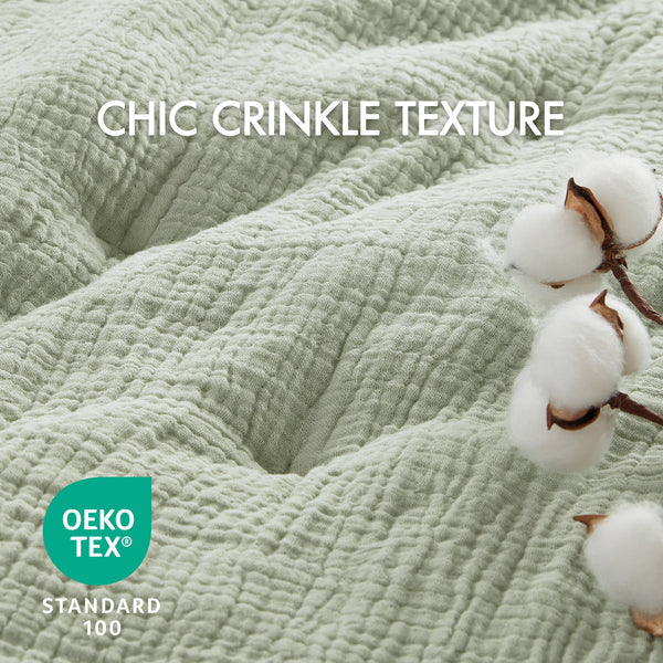 English Elm 3-piece King Cotton Muslin Quilt Set with Embroidered Tacking Breathable Crinkled Bedding B035P408344