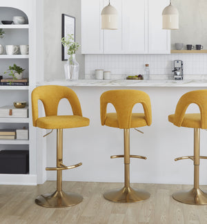 English Elm Adjustable Swivel Barstools Set of 2 White Fabric Padded Seats Chrome Base Yellow B202S01951