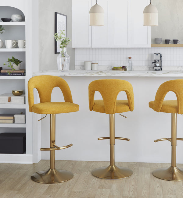 English Elm Adjustable Swivel Barstools Set of 2 White Fabric Padded Seats Chrome Base Yellow B202S01951