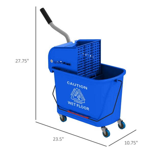 English Elm HOMCOM Professional 21Qt Mop Bucket with Down-Press Wringer, Dual-Chamber Water Separation, Casters Blue W2225P217085