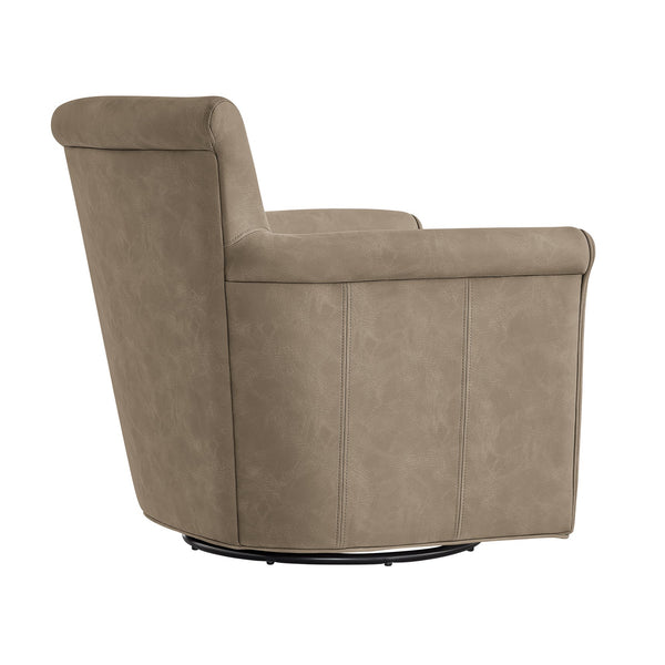 English Elm Westly Faux Leather Swivel Accent Chair with Rolled Arms, 360° Metal Swivel, Coil Spring Comfort taupe B050P390596