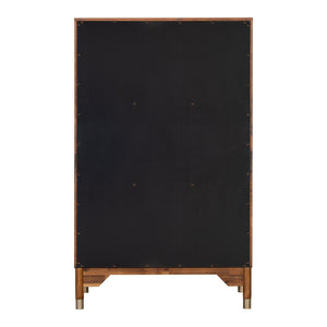 English Elm 1pc Walnut Tall Chest Five Drawers Gold-capped Legs Mid-century Bedroom Storage B2741P446675