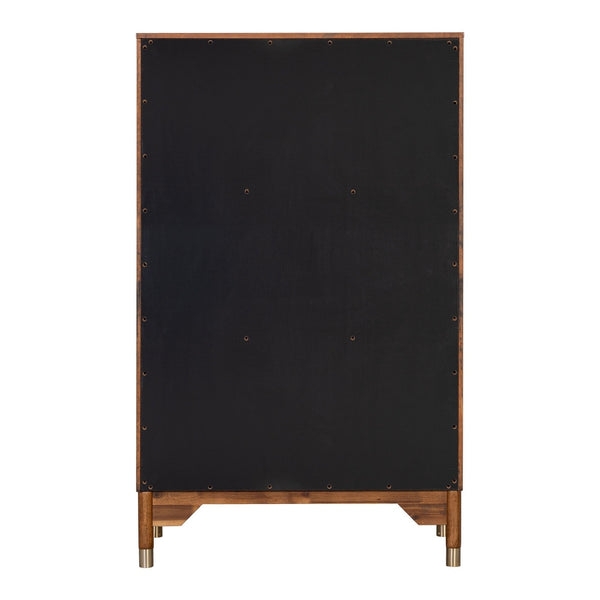 English Elm 1pc Walnut Tall Chest Five Drawers Gold-capped Legs Mid-century Bedroom Storage B2741P446675