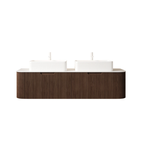 English Elm Dina 60 Inch Floating Bathroom Vanity Sintered Stone Top Dual Glass Basins Wood Grain Dark Walnut,White W2615S00171