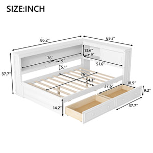 English Elm Full Pine Platform Daybed with Led Lighting Usb Charging Headboard Shelf and Drawers White N7090004032K