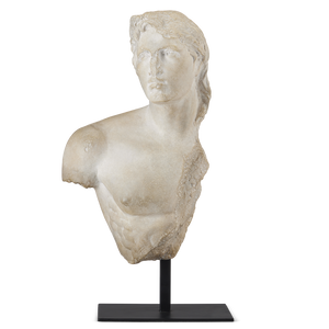 Young Royal Greek Torso Sculpture - Aged Beige Composite Artwork on Metal Base for Elegant Decor