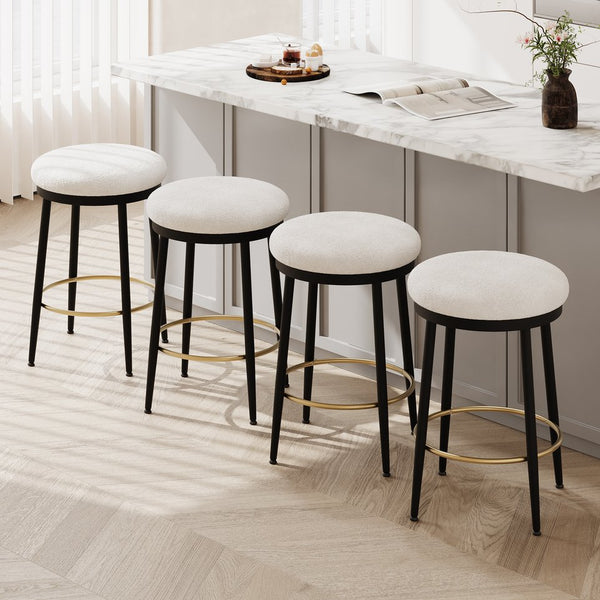 English Elm Christopher Knight Home® - 24.75'' Modern Backless Counter Stools Set Of 4 – Plush Velvet Seats, Sturdy Iron Frame, Gold Footrest N780P189729W-2
