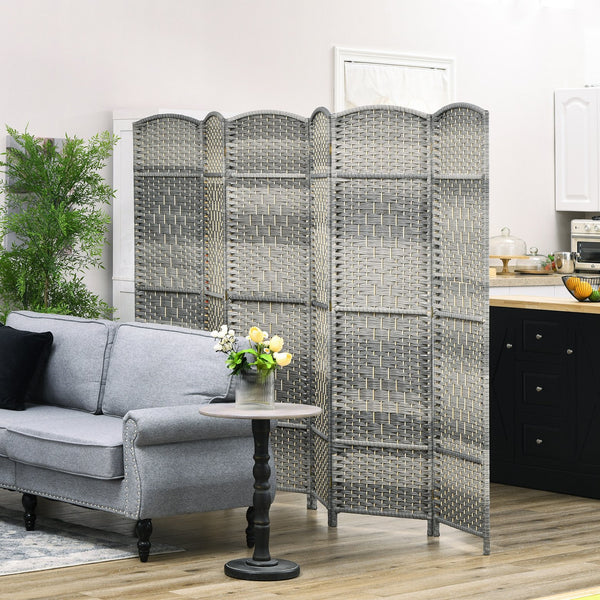 English Elm HOMCOM 6-Panel Room Divider 6' Tall Folding Privacy Screen — Hand-Woven Arched Top, Durable Grey W2225P200374