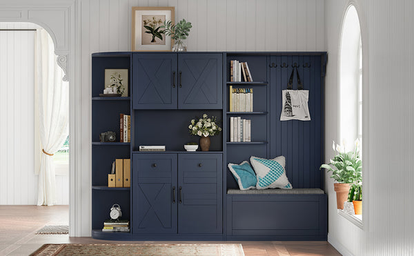 English Elm Multifunctional Hall Cabinet – Stylish 2-In-1 Storage Solution With Hooks For Entryway & Living Room W1580S00187