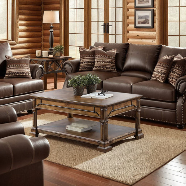 English Elm Barclay Acacia Wood Coffee Table with Open Shelf Rustic Brown Living Room Centerpiece B108P468533
