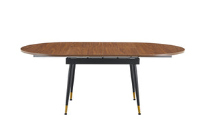 English Elm Walnut Oval Extendable Dining Table Seats up to Ten with Sleek Black Metal Legs W3875S00101