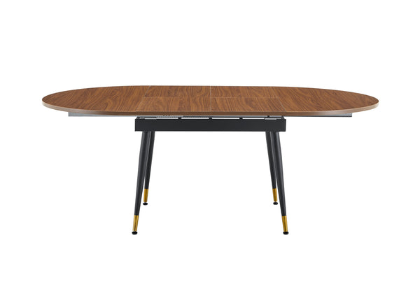 English Elm Walnut Oval Extendable Dining Table Seats up to Ten with Sleek Black Metal Legs W3875S00101