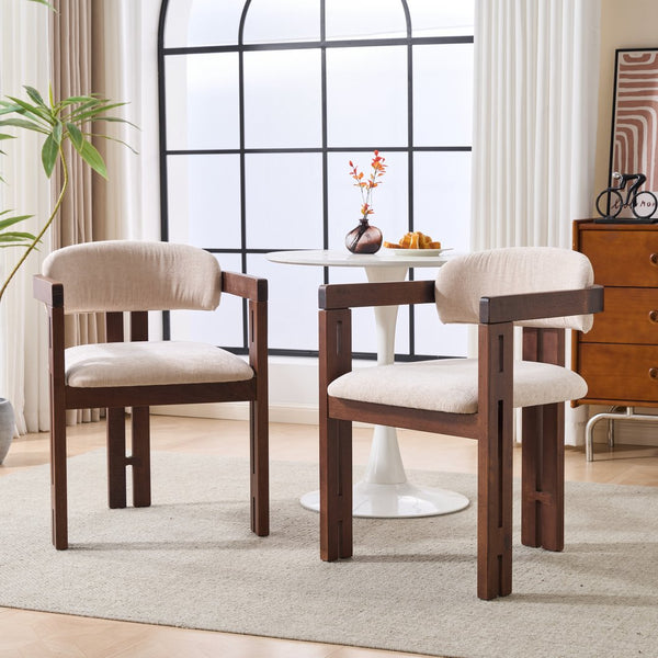 English Elm Indoor Solid Wood Round Back Dining Chairs Cushioned Beige Upholstered Set of Two Walnut N772P411377W