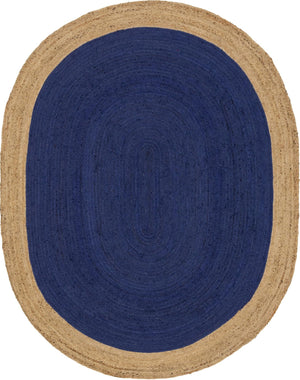 Unique Loom Braided Jute Goa Hand Braided Border Rug Navy Blue, Tan 8' 0" x 10' 0"