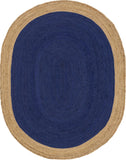 Unique Loom Braided Jute Goa Hand Braided Border Rug Navy Blue, Tan 8' 0" x 10' 0"