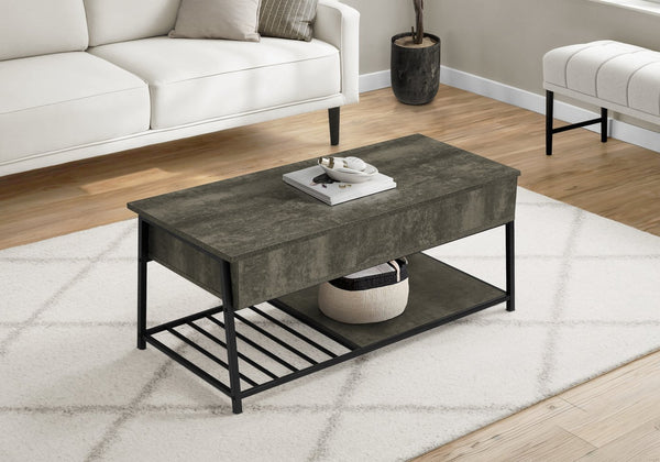 English Elm Coffee Table Lift Top Hidden Storage Bronze Laminate Black Metal Modern Living Room B2710P461748