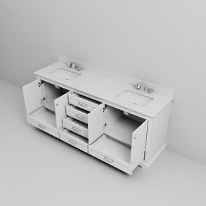 English Elm White Double Bath Vanity With Cultured Marble Top, Soft-Close Drawers, And Chrome Faucet Set Included B2731P258399-GIGA