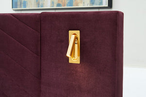 English Elm King Modern Floating Bedside Tables with LED Lights, Crossed Metal Legs & Single Drawer Storage, Durable Wood WINE RED W1793S00012