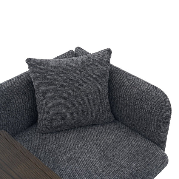 English Elm Leisure Linen Accent Chair with Built-in Side Table Pockets and Lumbar Pillow Modern Dark Gray W395P453309