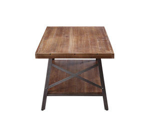 English Elm Ikram Industrial Pine Veneer Coffee Table with Open Shelf and X-frame Metal Base B2726P448746