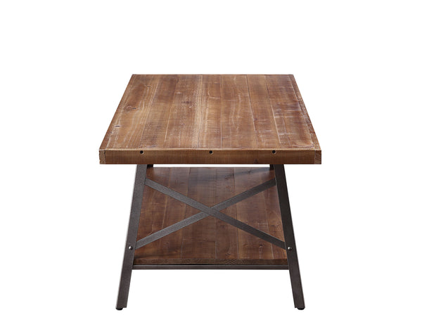 English Elm Ikram Industrial Pine Veneer Coffee Table with Open Shelf and X-frame Metal Base B2726P448746