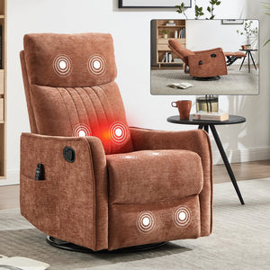 English Elm Blue Fabric Swivel Rocker Recliner with Massage Heat Nodes for Living Room Comfort Orange W1803P321821