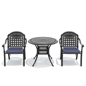 English Elm 3-piece Cast Aluminum Outdoor Bistro Set with Carved Petal Patterned Stacking Chairs W1710S00627