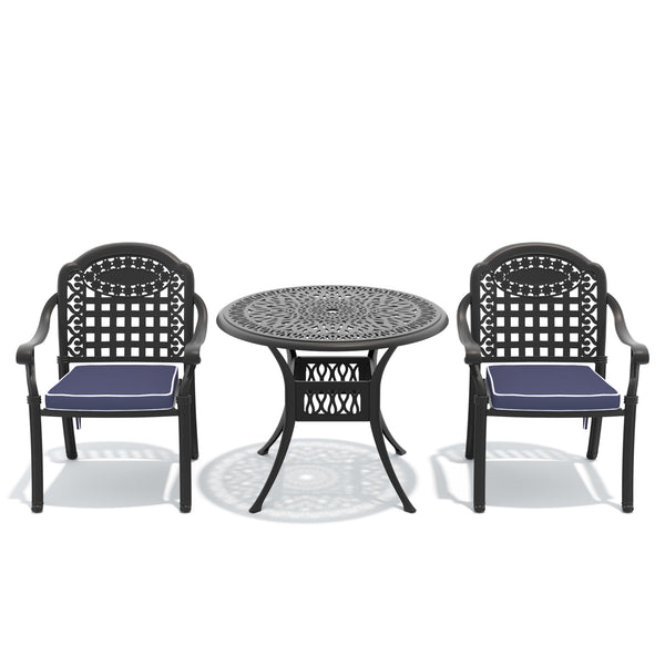 English Elm 3-piece Cast Aluminum Outdoor Bistro Set with Carved Petal Patterned Stacking Chairs W1710S00627