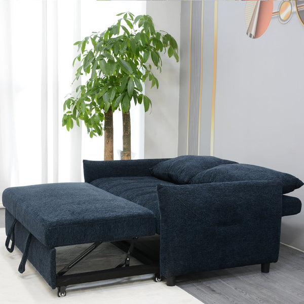 English Elm 57.48" Navy Line Velvet Sofa Bed with Adjustable 3‑Angle Backrest, Memory Foam Chaise, Modern Loveseat Sleeper (Navy) W1183S00023