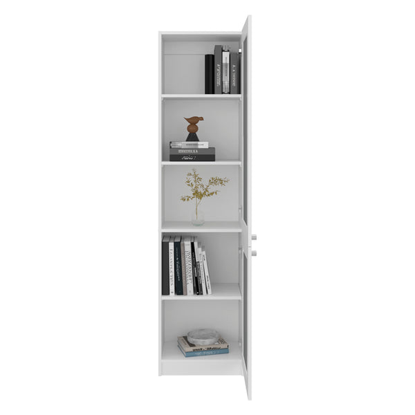English Elm Peony Fluted Door Bookcase White Engineered Wood with Five Shelves for Home Office B092P474493