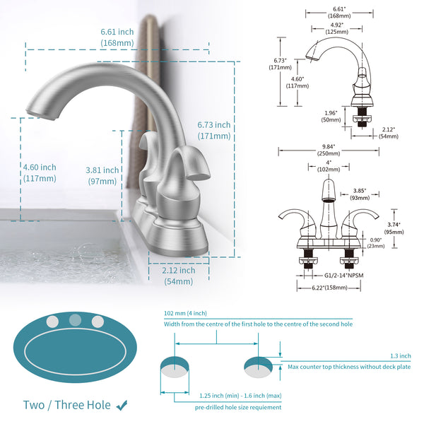 English Elm Bathroom Faucet 2-Handle Brushed Nickel Swan Style With Pop-Up Drain For Easy Installation, Fr4075-Np T3177P277547