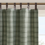 Madison Park Anaheim Casual Plaid Faux Leather Tab Top Curtain Panel with Fleece Lining MP40-8297 Green