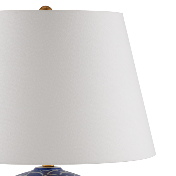 Nami Blue Table Lamp – Handcrafted Porcelain with Gold Leaf Base, Off-White Shade, Artisanal Elegance