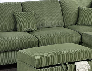 English Elm Gorgeous Sage Corduroy 3pc Sectional with USB LAF Sofa RAF Chaise & Storage Ottoman, Modern Comfort B011S01242