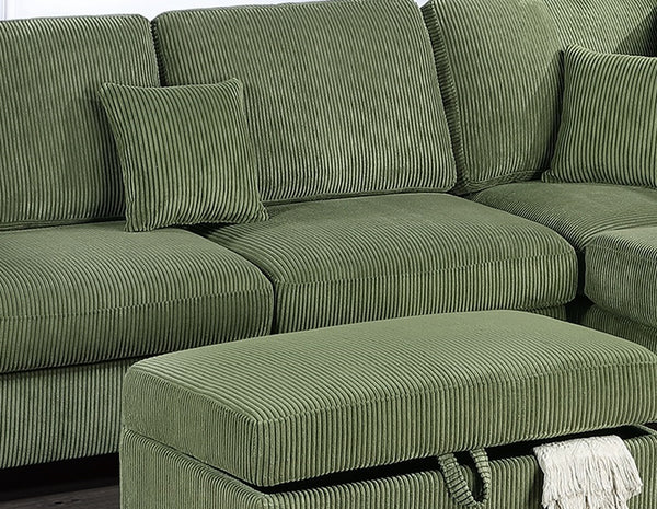 English Elm Gorgeous Sage Corduroy 3pc Sectional with USB LAF Sofa RAF Chaise & Storage Ottoman, Modern Comfort B011S01242