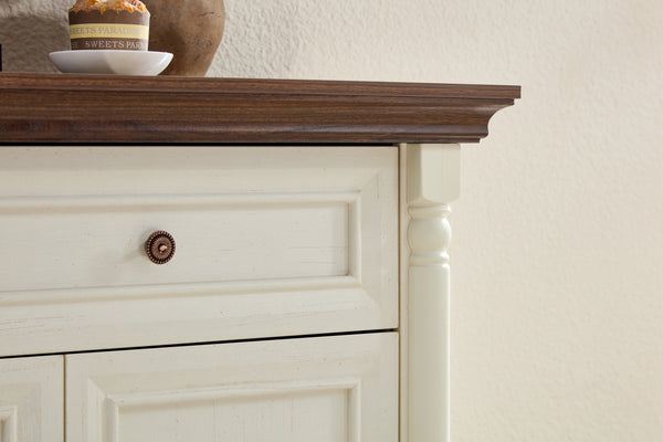 English Elm Farmhouse Large Wall Storage Cabinet - Roman Column Design, Versatile Coffee Bar & Wine Cooler Stand W2393P300539