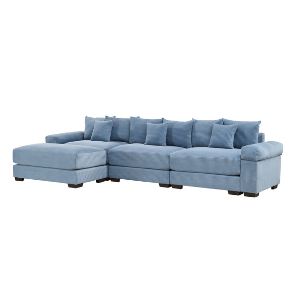 English Elm 130" Oversized Modular L-Shape Sectional Couch - Soft Corduroy, Ergonomic Design, Ottoman & 9 Pillows W714S01351
