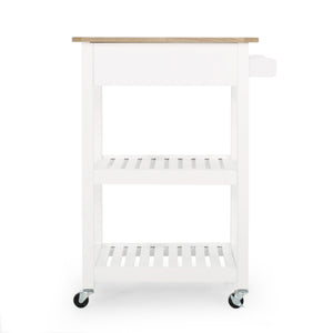 English Elm Christopher Knight Home® - Rolling Kitchen Island with Drawer & Cabinet on Locking Casters, Rubberwood Top, Compact White Design 67753.00NATWHT