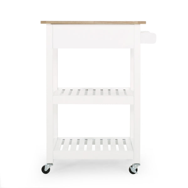 English Elm Christopher Knight Home® - Rolling Kitchen Island with Drawer & Cabinet on Locking Casters, Rubberwood Top, Compact White Design 67753.00NATWHT