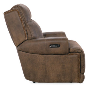 Hooker Furniture Wheeler Zero Gravity Power Recliner In Seville Timber Aniline Leather With Usb, Gold Nailhead Accents Brown SS762-PHZ1-085