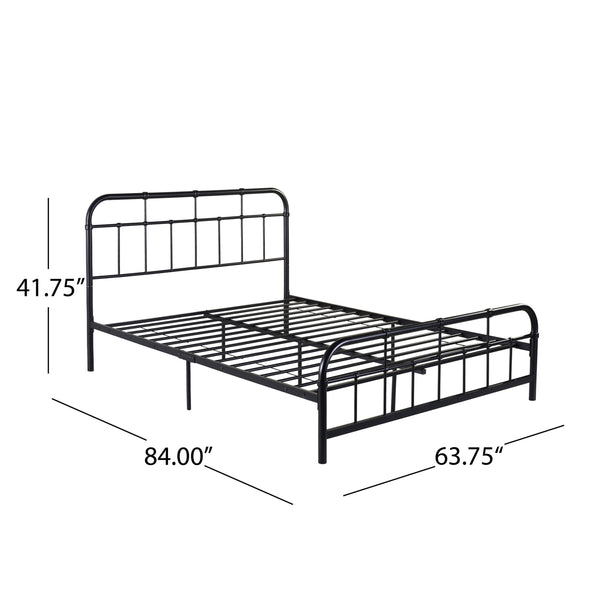 English Elm Queen Iron Platform Bed Pipe Style Frame No Box Spring Needed Industrial Loft Bedroom Black 64072.00FBLK-Q