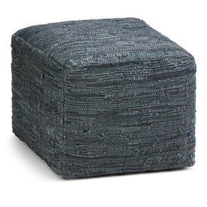 English Elm Fredrik Handcrafted Square Pouf In Dark Grey Leather - Versatile Seating & Stylish Accent For Any Room B136P159288